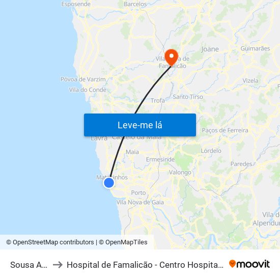 Sousa Aroso to Hospital de Famalicão - Centro Hospitalar Médio Ave map