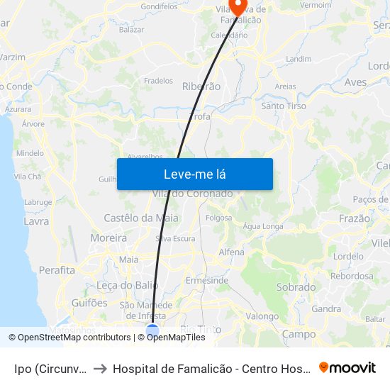 Ipo (Circunvalação) to Hospital de Famalicão - Centro Hospitalar Médio Ave map