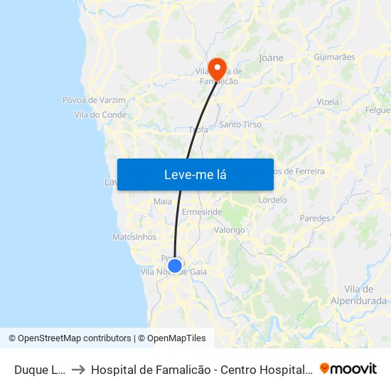 Duque Loulé to Hospital de Famalicão - Centro Hospitalar Médio Ave map