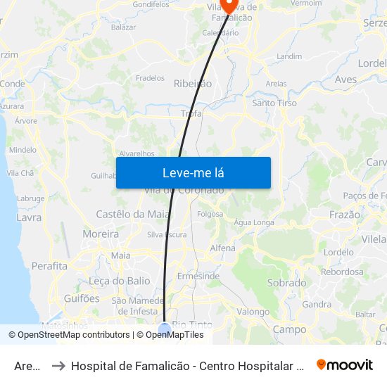 Areosa to Hospital de Famalicão - Centro Hospitalar Médio Ave map