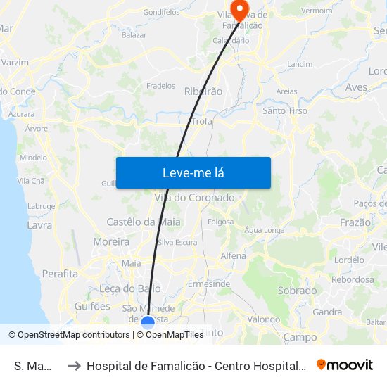 S. Mamede to Hospital de Famalicão - Centro Hospitalar Médio Ave map
