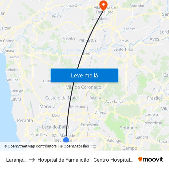 Laranjeiras to Hospital de Famalicão - Centro Hospitalar Médio Ave map