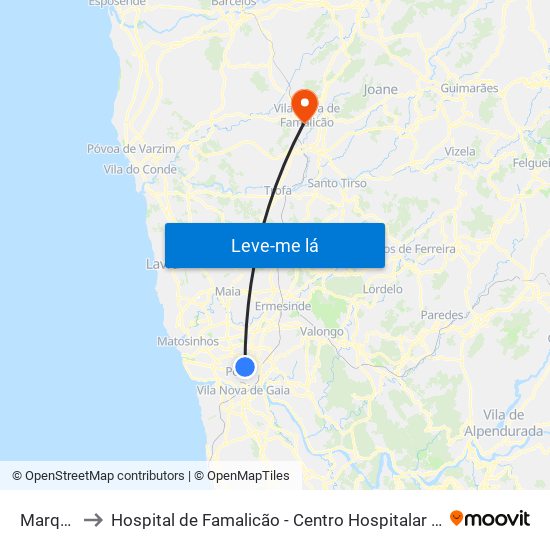 Marquês to Hospital de Famalicão - Centro Hospitalar Médio Ave map