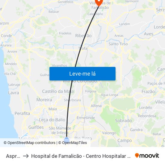Asprela to Hospital de Famalicão - Centro Hospitalar Médio Ave map