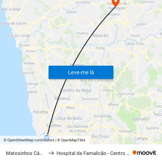 Matosinhos Câmara (Matc1) to Hospital de Famalicão - Centro Hospitalar Médio Ave map