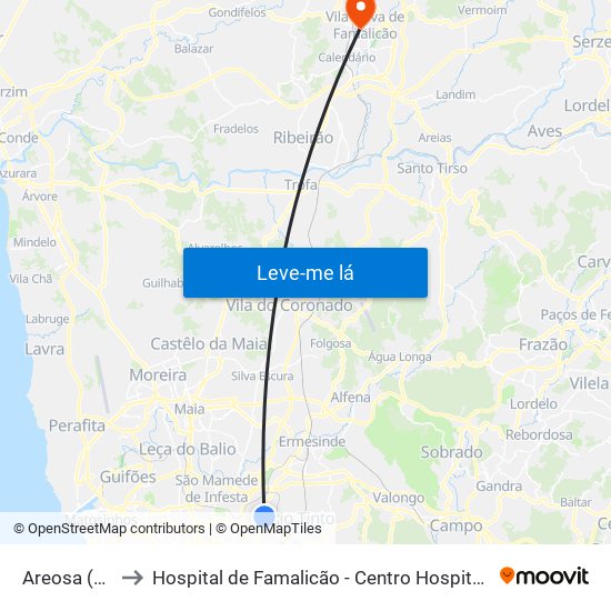 Areosa (Feira) to Hospital de Famalicão - Centro Hospitalar Médio Ave map