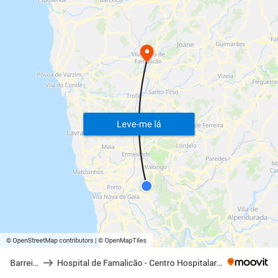 Barreiros to Hospital de Famalicão - Centro Hospitalar Médio Ave map