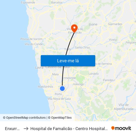 Enxurreiras to Hospital de Famalicão - Centro Hospitalar Médio Ave map