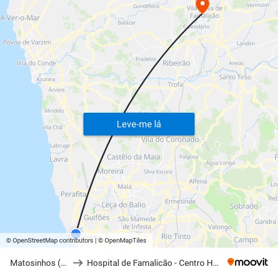 Matosinhos (Mercado) to Hospital de Famalicão - Centro Hospitalar Médio Ave map