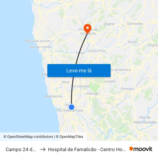 Campo 24 de Agosto to Hospital de Famalicão - Centro Hospitalar Médio Ave map