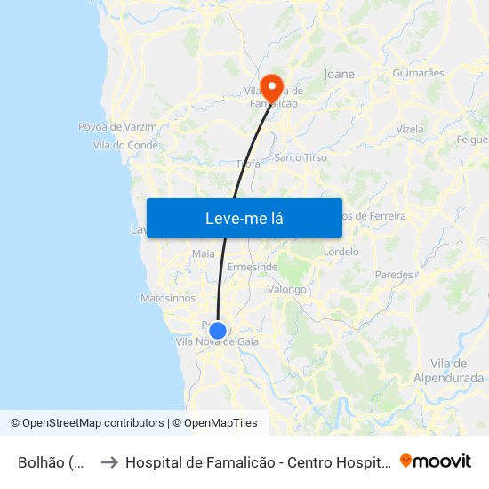 Bolhão (Metro) to Hospital de Famalicão - Centro Hospitalar Médio Ave map