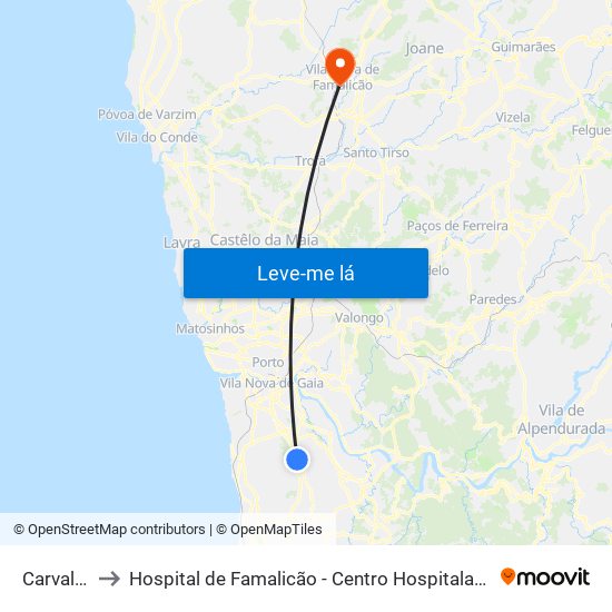 Carvalhos to Hospital de Famalicão - Centro Hospitalar Médio Ave map