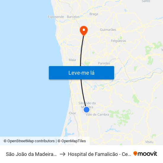 São João da Madeira (Terminal Rodoviário) to Hospital de Famalicão - Centro Hospitalar Médio Ave map