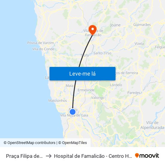 Praça Filipa de Lencastre to Hospital de Famalicão - Centro Hospitalar Médio Ave map