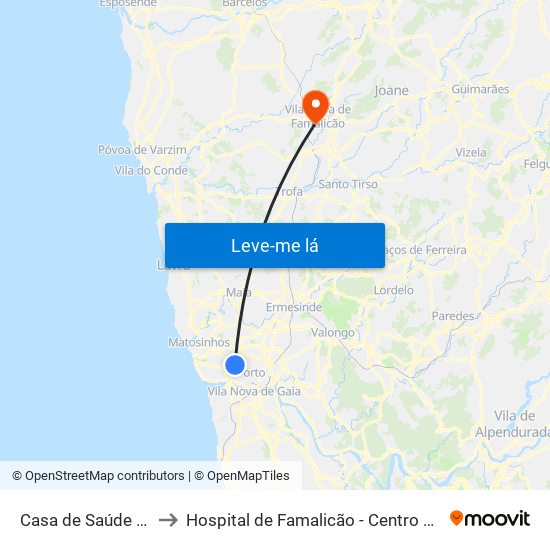 Casa de Saúde da Boavista to Hospital de Famalicão - Centro Hospitalar Médio Ave map