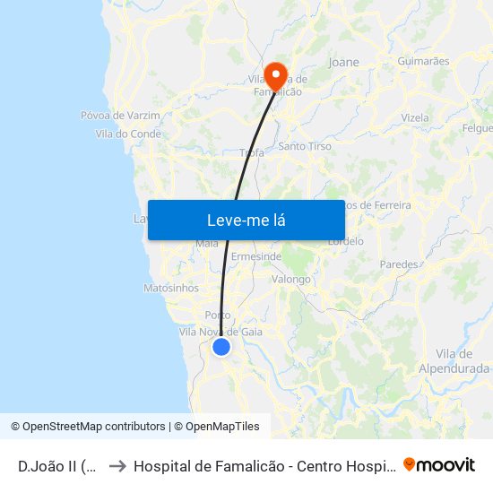 D.João II (Metro) to Hospital de Famalicão - Centro Hospitalar Médio Ave map