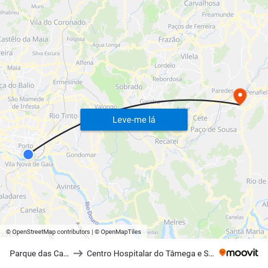 Parque das Camélias (Terminal) to Centro Hospitalar do Tâmega e Sousa, EPE - Unidade Padre Américo map