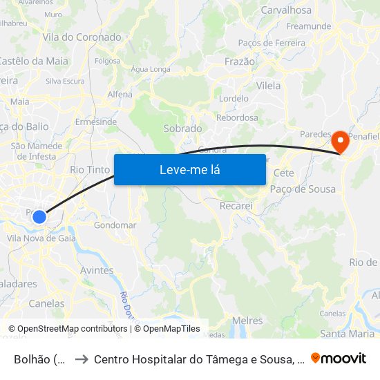 Bolhão (Mercado) to Centro Hospitalar do Tâmega e Sousa, EPE - Unidade Padre Américo map