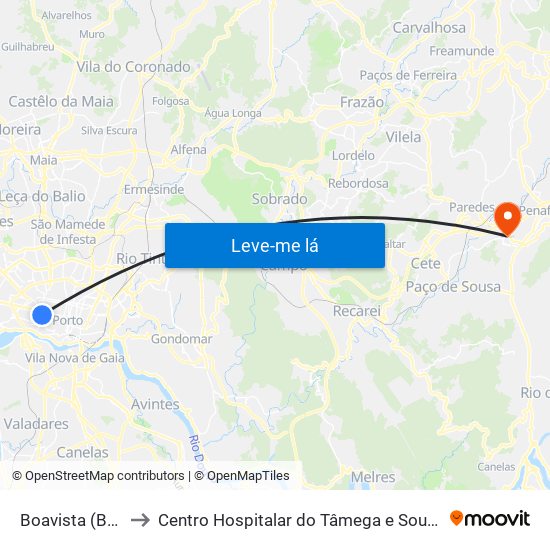 Boavista (Bom Sucesso) to Centro Hospitalar do Tâmega e Sousa, EPE - Unidade Padre Américo map