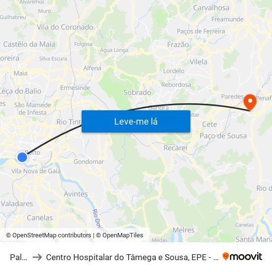 Palácio to Centro Hospitalar do Tâmega e Sousa, EPE - Unidade Padre Américo map