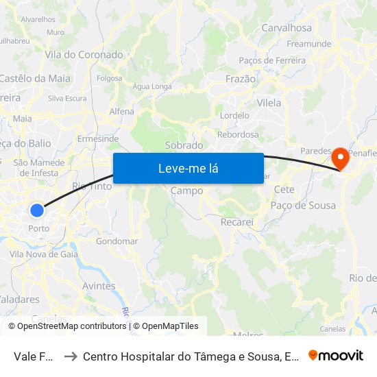 Vale Formoso to Centro Hospitalar do Tâmega e Sousa, EPE - Unidade Padre Américo map