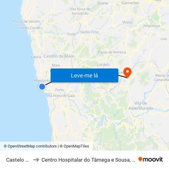 Castelo do Queijo to Centro Hospitalar do Tâmega e Sousa, EPE - Unidade Padre Américo map