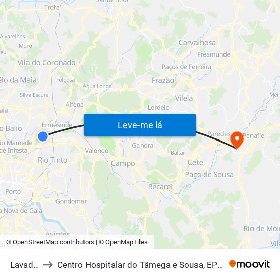 Lavadouros to Centro Hospitalar do Tâmega e Sousa, EPE - Unidade Padre Américo map