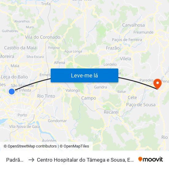 Padrão Légua to Centro Hospitalar do Tâmega e Sousa, EPE - Unidade Padre Américo map