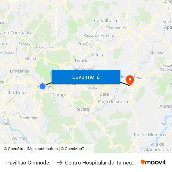 Pavilhão Gimnodesportivo | Ramalho Ortigão to Centro Hospitalar do Tâmega e Sousa, EPE - Unidade Padre Américo map