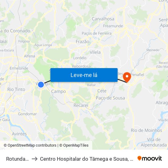 Rotunda 1º Maio to Centro Hospitalar do Tâmega e Sousa, EPE - Unidade Padre Américo map