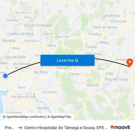 Preciosa to Centro Hospitalar do Tâmega e Sousa, EPE - Unidade Padre Américo map