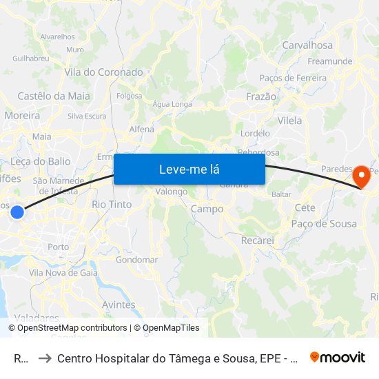 Ruela to Centro Hospitalar do Tâmega e Sousa, EPE - Unidade Padre Américo map