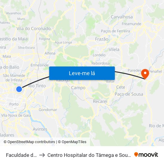 Faculdade de Engenharia to Centro Hospitalar do Tâmega e Sousa, EPE - Unidade Padre Américo map