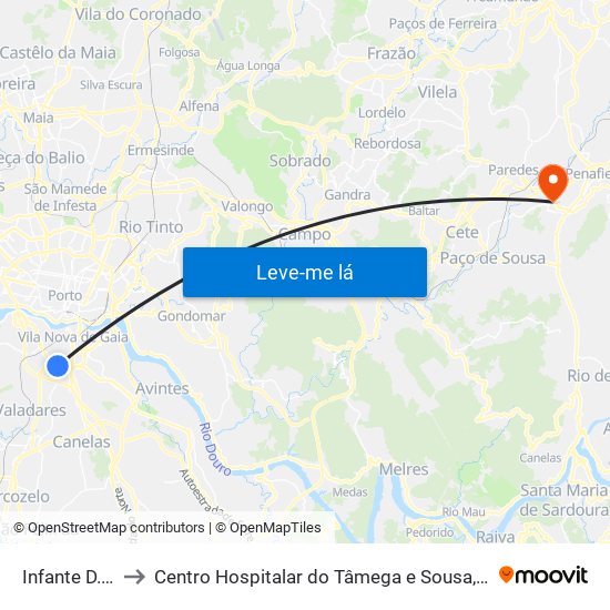 Infante D. Henrique to Centro Hospitalar do Tâmega e Sousa, EPE - Unidade Padre Américo map