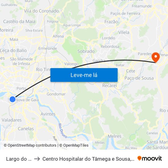 Largo do Montinho to Centro Hospitalar do Tâmega e Sousa, EPE - Unidade Padre Américo map