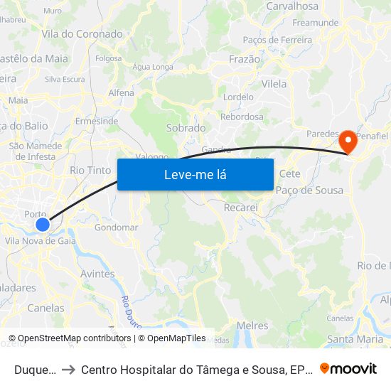 Duque Loulé to Centro Hospitalar do Tâmega e Sousa, EPE - Unidade Padre Américo map