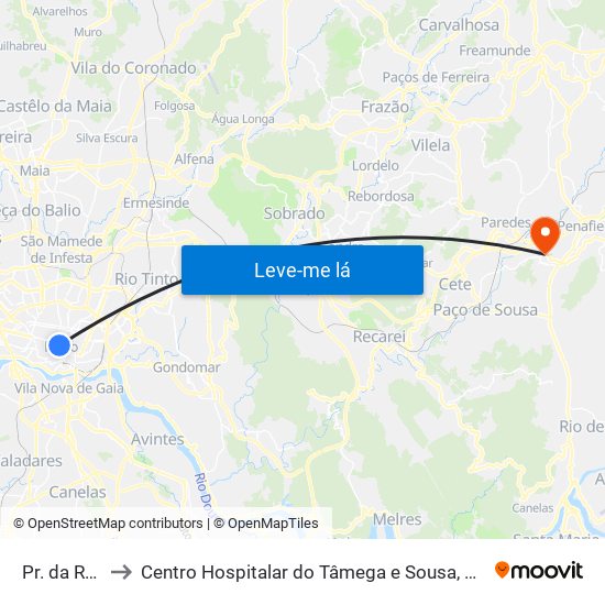 Pr. da República to Centro Hospitalar do Tâmega e Sousa, EPE - Unidade Padre Américo map