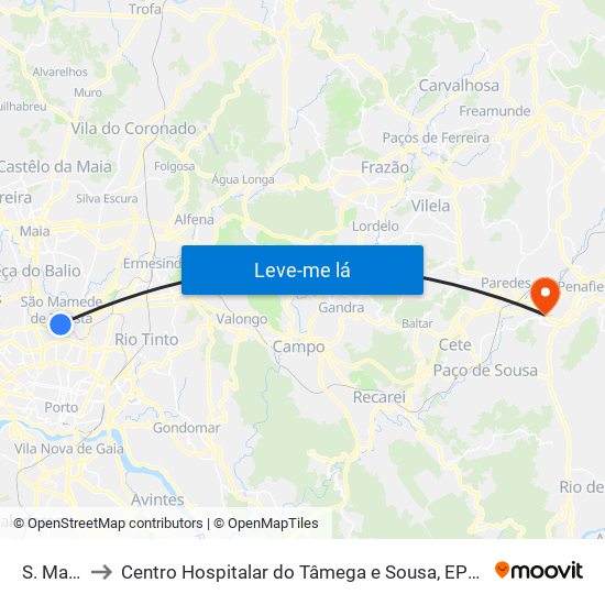 S. Mamede to Centro Hospitalar do Tâmega e Sousa, EPE - Unidade Padre Américo map