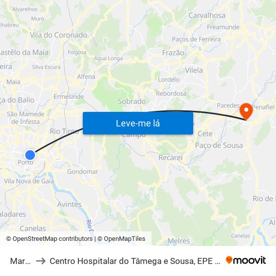 Marquês to Centro Hospitalar do Tâmega e Sousa, EPE - Unidade Padre Américo map