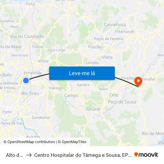 Alto da Maia to Centro Hospitalar do Tâmega e Sousa, EPE - Unidade Padre Américo map