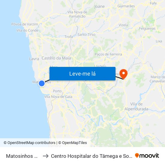 Matosinhos Câmara (Matc1) to Centro Hospitalar do Tâmega e Sousa, EPE - Unidade Padre Américo map