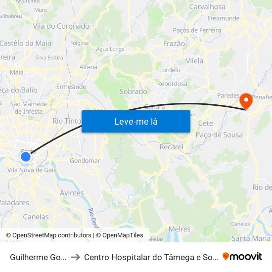 Guilherme Gomes Fernandes to Centro Hospitalar do Tâmega e Sousa, EPE - Unidade Padre Américo map