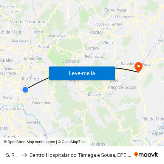 S. Roque to Centro Hospitalar do Tâmega e Sousa, EPE - Unidade Padre Américo map