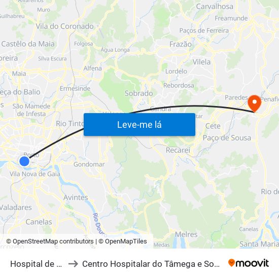 Hospital de Santo António to Centro Hospitalar do Tâmega e Sousa, EPE - Unidade Padre Américo map