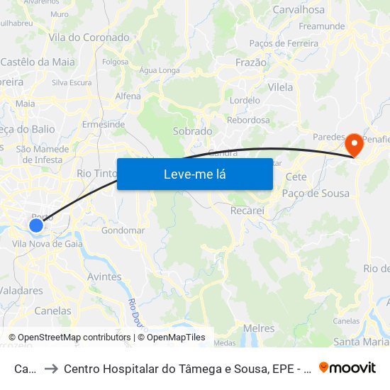 Carmo to Centro Hospitalar do Tâmega e Sousa, EPE - Unidade Padre Américo map