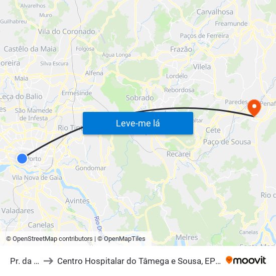 Pr. da Galiza to Centro Hospitalar do Tâmega e Sousa, EPE - Unidade Padre Américo map
