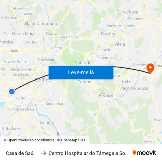 Casa de Saúde da Boavista to Centro Hospitalar do Tâmega e Sousa, EPE - Unidade Padre Américo map