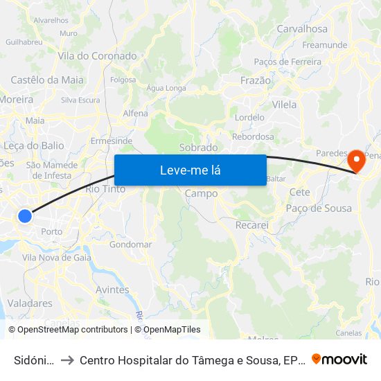 Sidónio Pais to Centro Hospitalar do Tâmega e Sousa, EPE - Unidade Padre Américo map