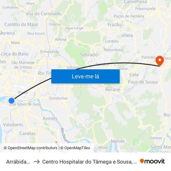 Arrábidashopping to Centro Hospitalar do Tâmega e Sousa, EPE - Unidade Padre Américo map