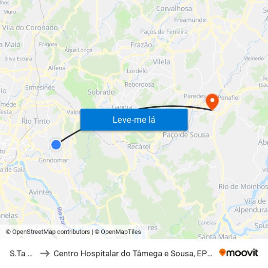 S.Ta Eulália to Centro Hospitalar do Tâmega e Sousa, EPE - Unidade Padre Américo map